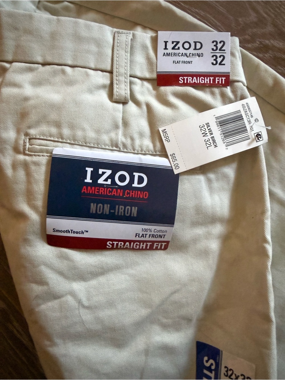 IZOD American Chino Straight Fit Flat Front Pants Silver Birch 32x32 NWT Mens‎ - Picture 3 of 6